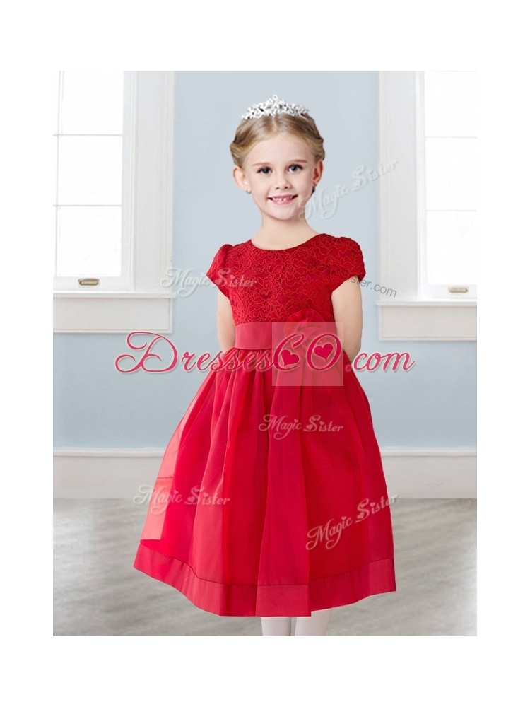 Wonderful Scoop Short Sleeves Little Girl Pageant Dress with Appliques and  Lace