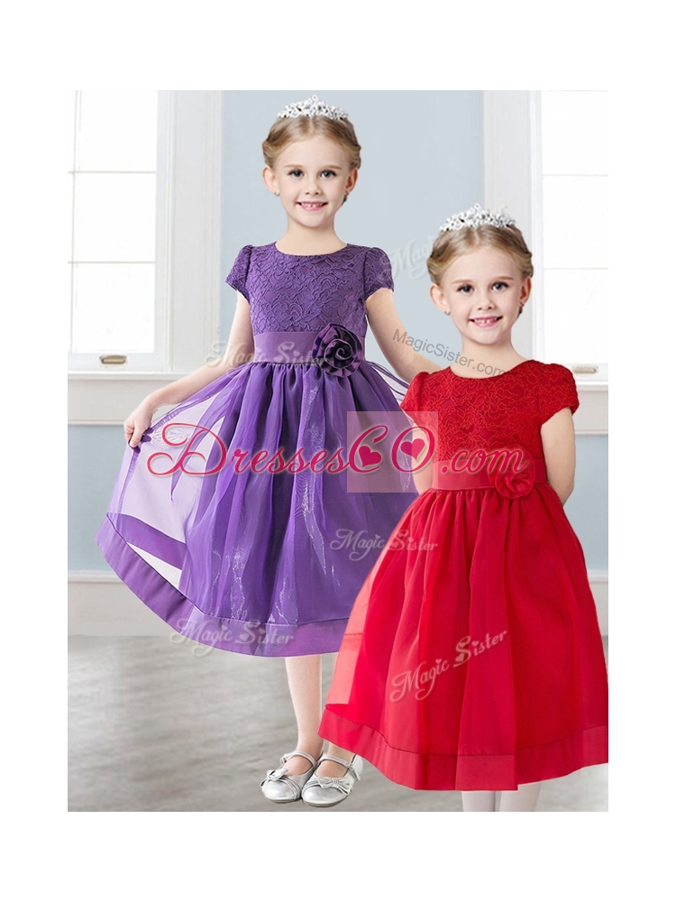 Wonderful Scoop Short Sleeves Little Girl Pageant Dress with Appliques and  Lace