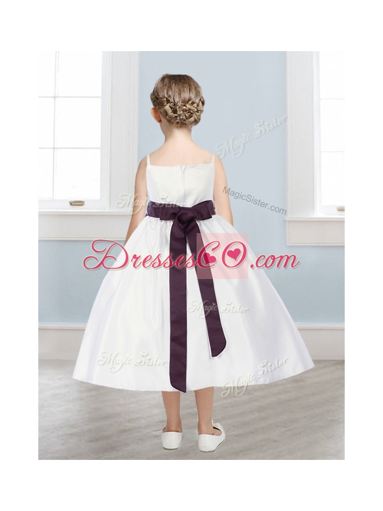 Fashionable Spaghetti Straps Little Girl Pageant Dress with Hand Made Flowers and Sashes