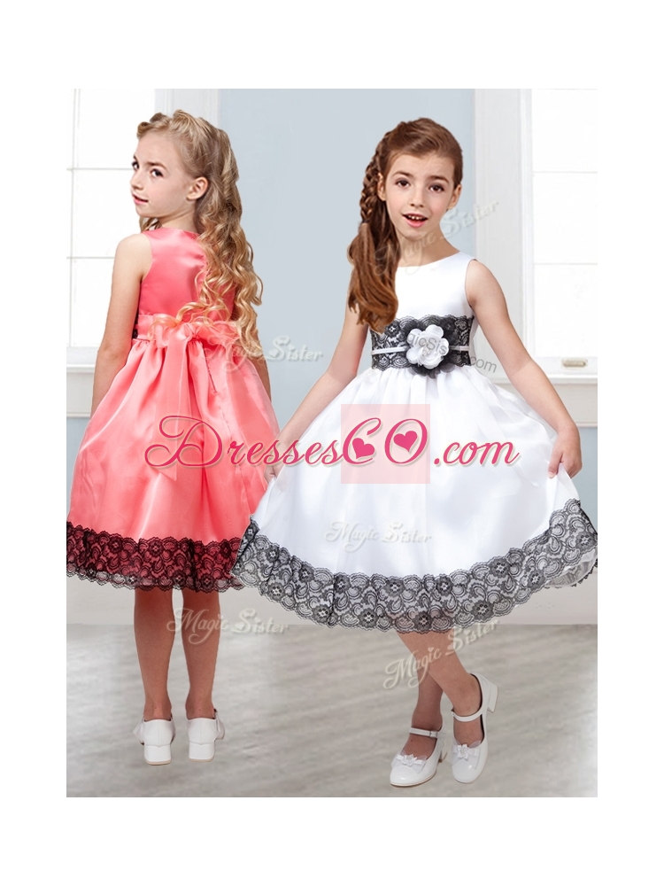 Popular Scoop White Little Girl Pageant Dress with Hand Made Flowers and  Lace