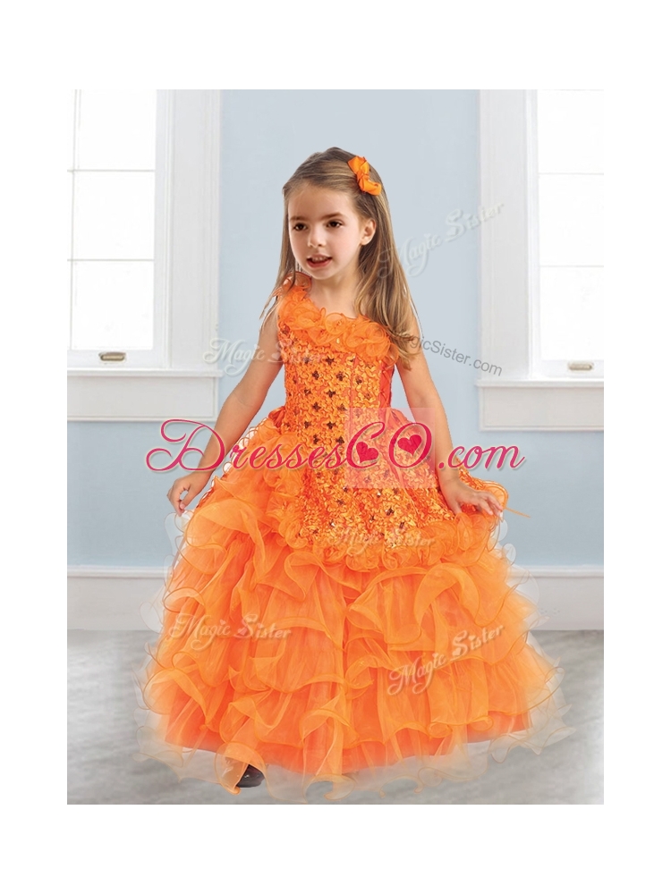 Asymmetrical Neckline Little Girl Pageant Dress with Appliques and Ruffled Layers