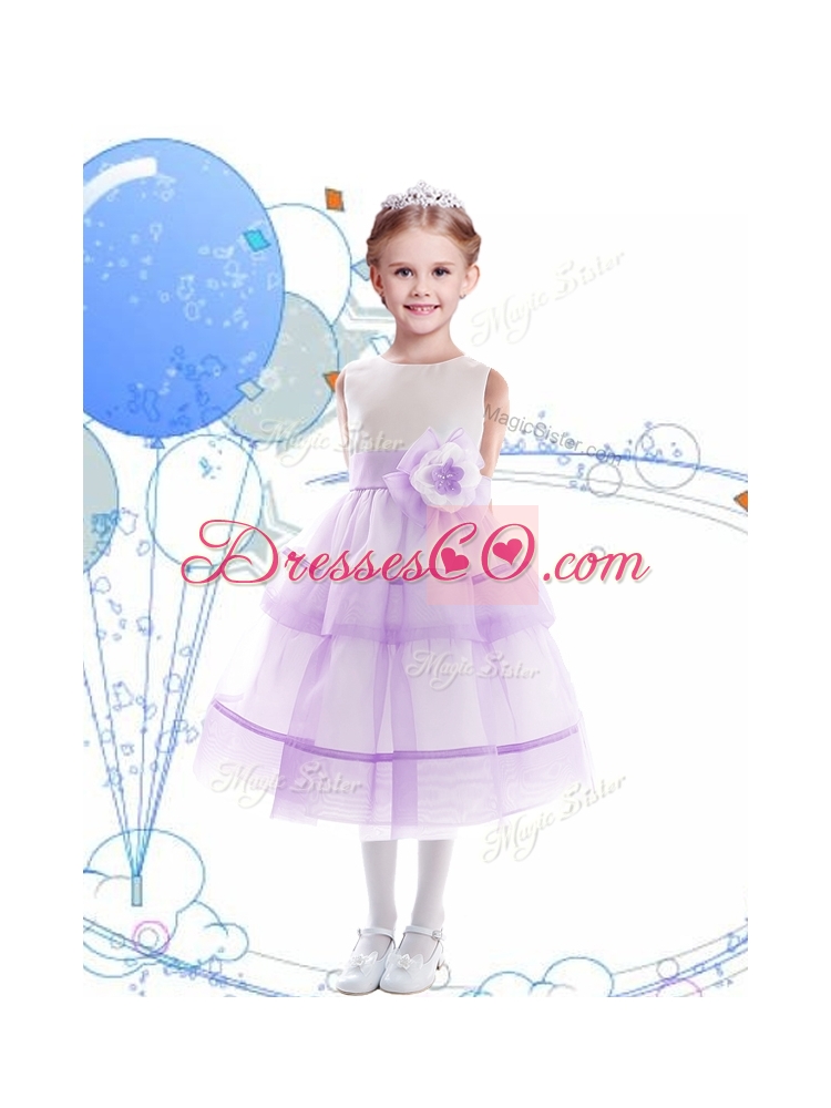 Discount Scoop Organza Little Girls Pageant Dress with Hand Made Flowers and Ruffled Layers