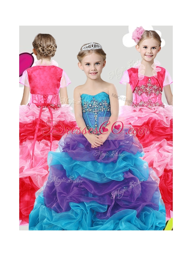 Lovely Beaded and Ruffled Little Girl Pageant Dress with Puffy Skirt