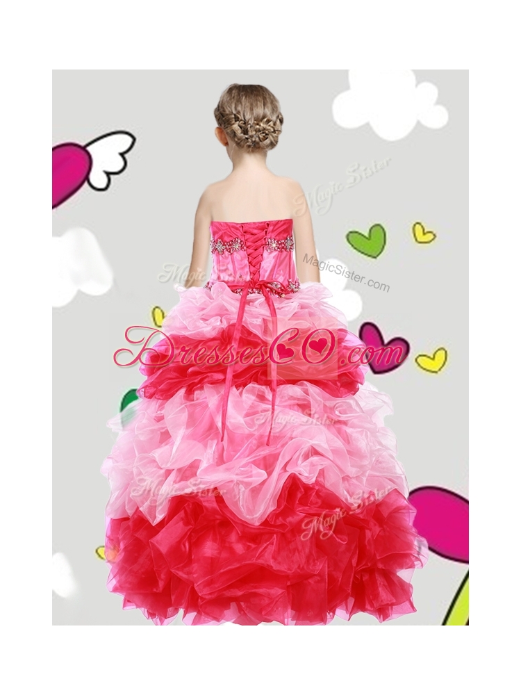 Lovely Beaded and Ruffled Little Girl Pageant Dress with Puffy Skirt