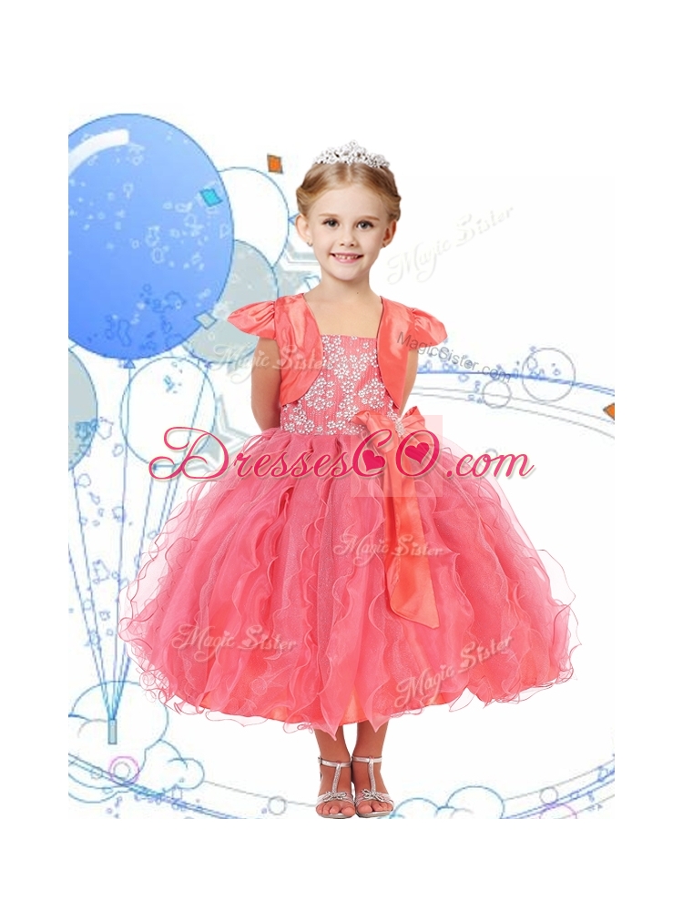 Modest Spaghetti Straps Little Girl Pageant Dress with Beading and Ruffles