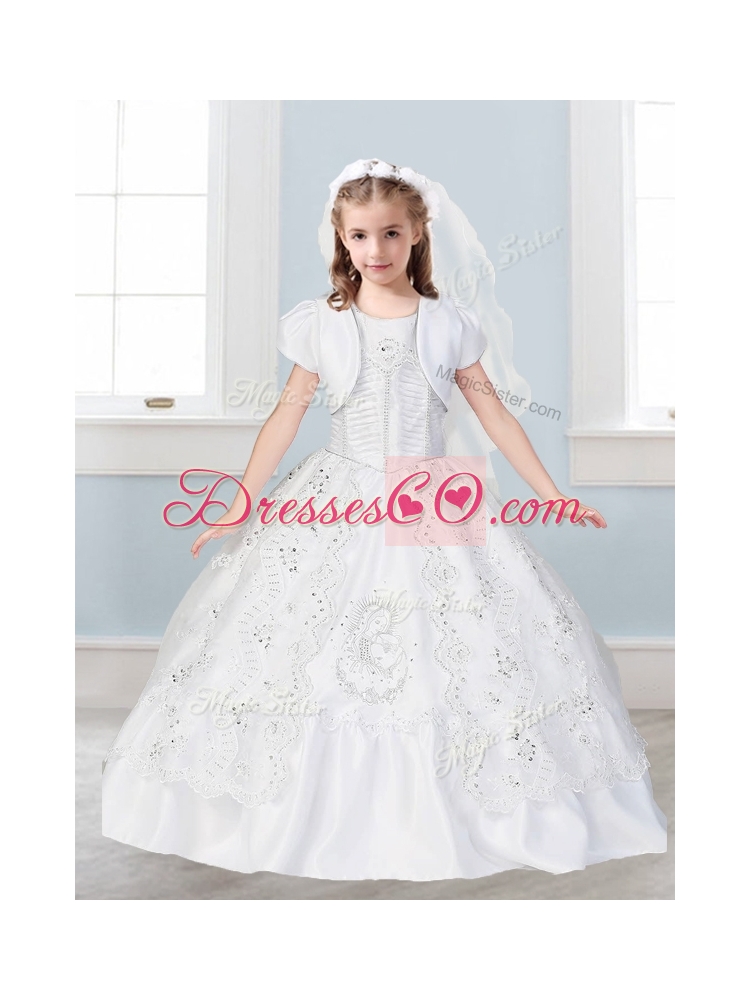 Sweet Scoop Big Puffy Flower Girl Dress with Lace and Embroidery