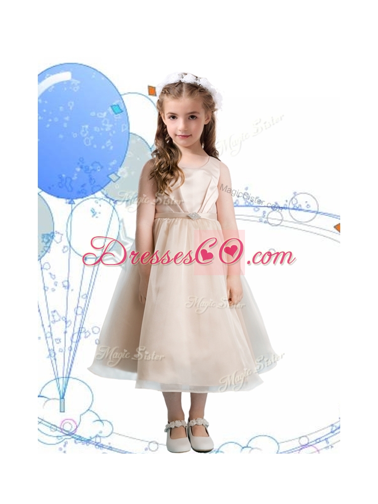 Beautiful Scoop Baby Pink Tulle Flower Girl Dress with Sashes