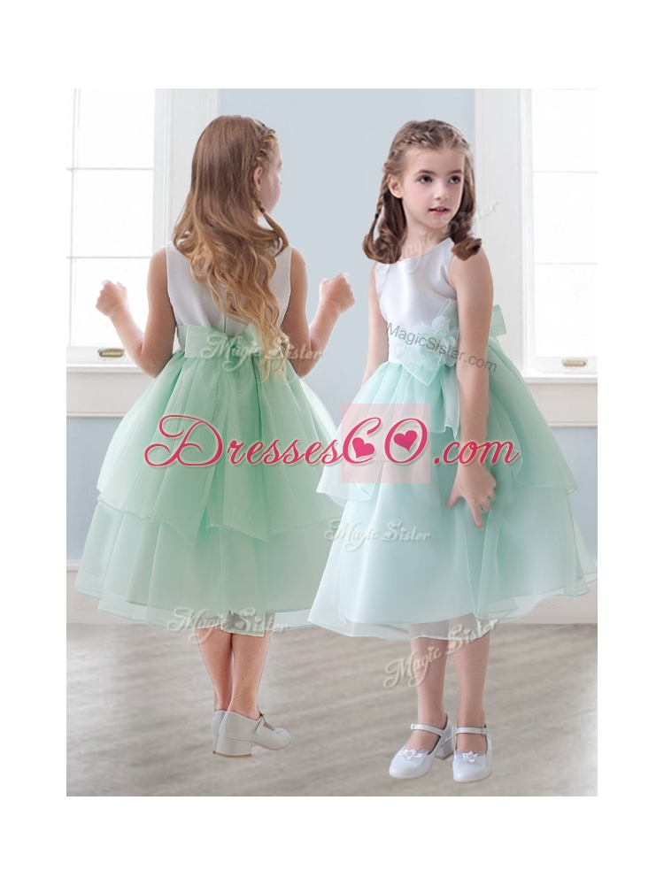 Lovely Scoop Hand Made Flowers and Ruffled Layers Girls Party Dress in Tea-length