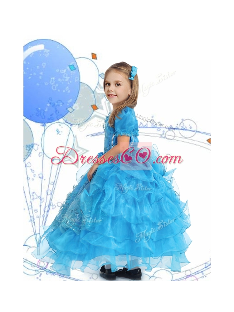 Luxurious Spaghetti Straps Girls Party Dress with Lace and Ruffled Layers