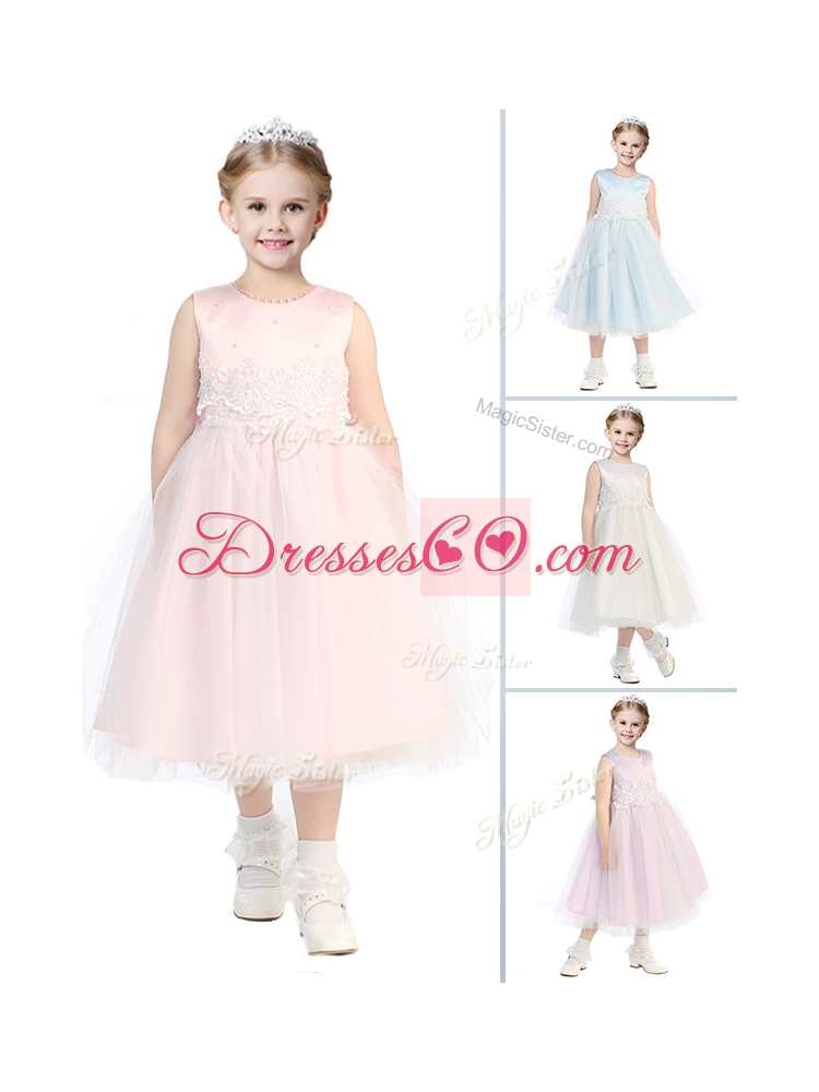 New Arrivals Scoop Girls Party Dress with Appliques and Beading