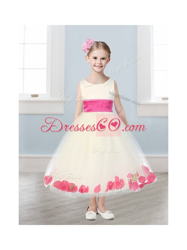 New Scoop Tulle Girls Party Dress with Sashes and Appliques