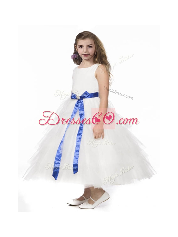 Romantic Ruffled Layers and Bowknot Girls Party Dress in White