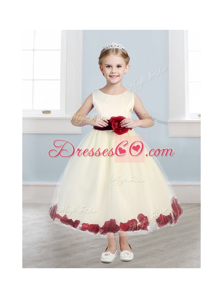 Sweet Scoop Girls Party Dress with Hand Made Flowers and Appliques