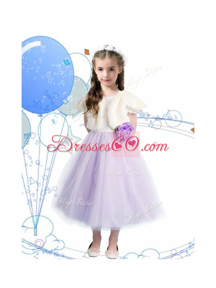Wonderful Scoop Girls Party Dress with Hand Made Flowers and Bowknot