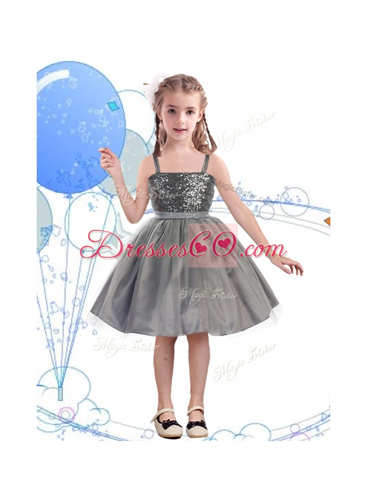 Perfect Spaghetti Straps Sashes and Sequins Flower Girl Dress in Champagne