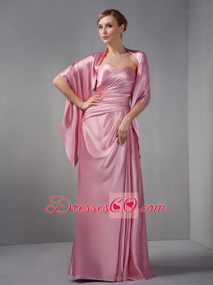Modest Rose Pink Column Bridesmaid Dress Ruched Long Taffeta