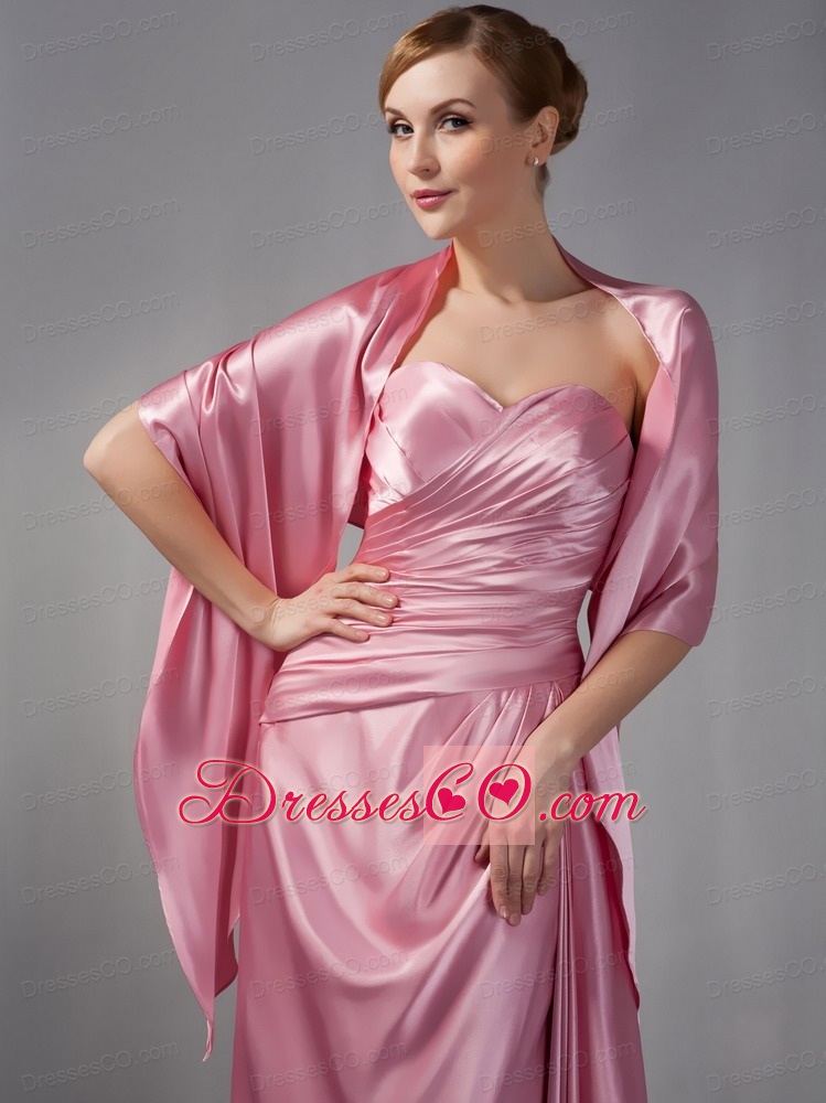 Modest Rose Pink Column Bridesmaid Dress Ruched Long Taffeta