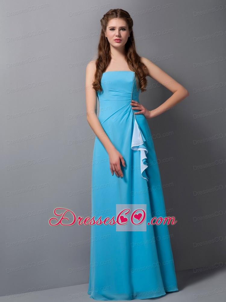 Baby Blue Column Strapless Long Chiffon Bridesmaid Dress