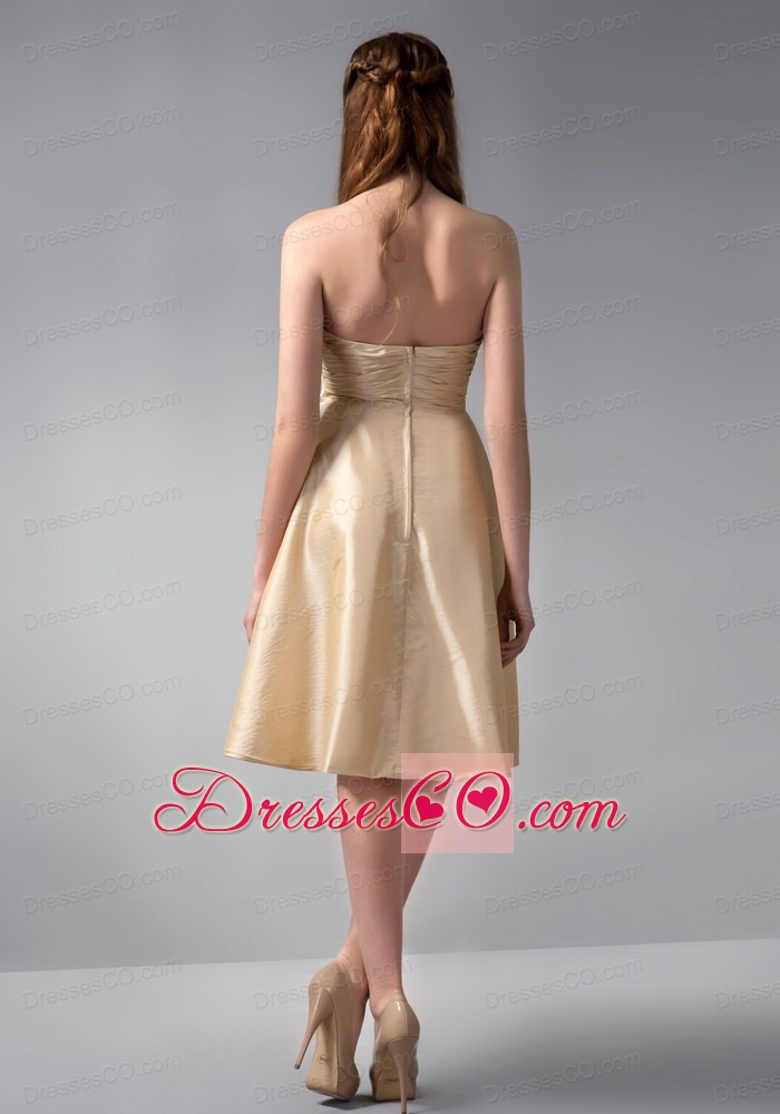 Gold Empire Strapless Knee-length Elastic Woven Satin Ruched Prom Dress