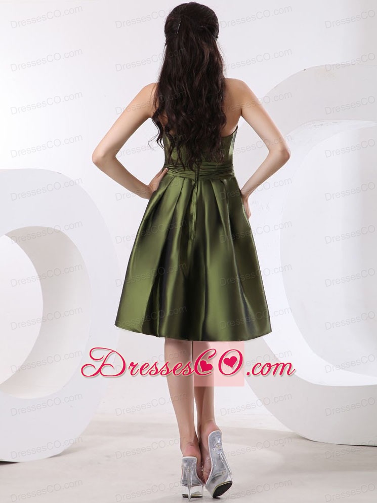Olive Green Bridesmaid Dress With Strapless And Knee-length