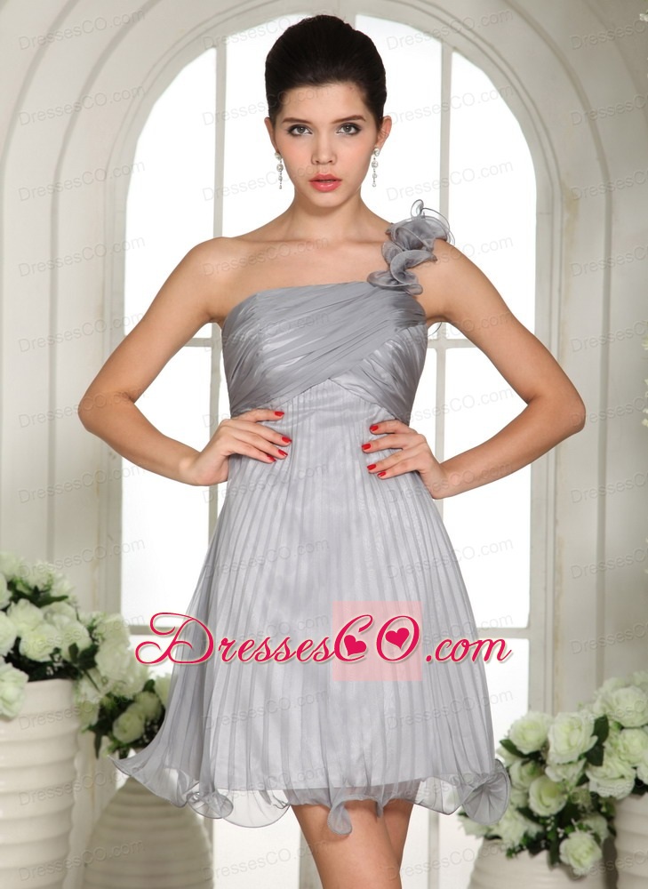 Gray Empire One Shoulder Prom Dress With Ruched Organza