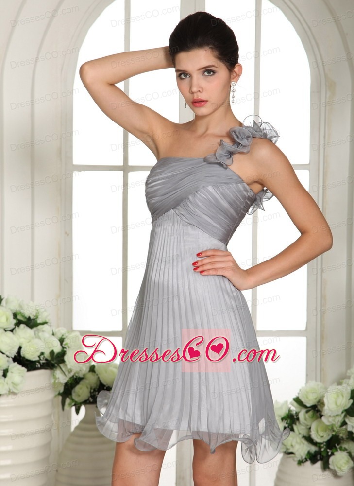 Gray Empire One Shoulder Prom Dress With Ruched Organza