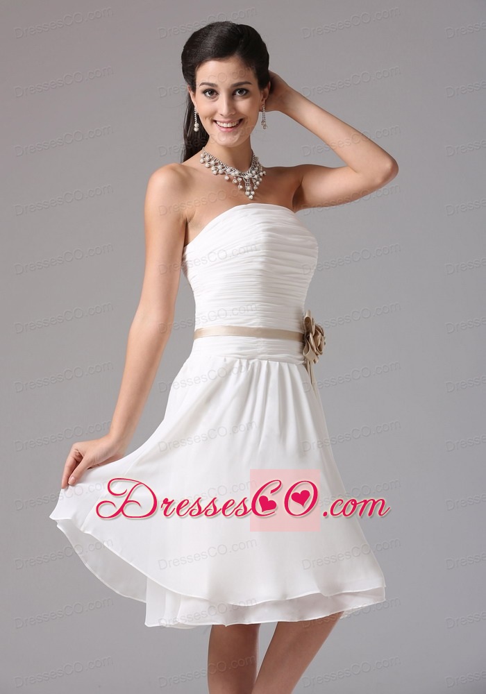 Simple Empire Strapless Bridesmaid Dress With Sash Ruched Decorate Bust Knee-length
