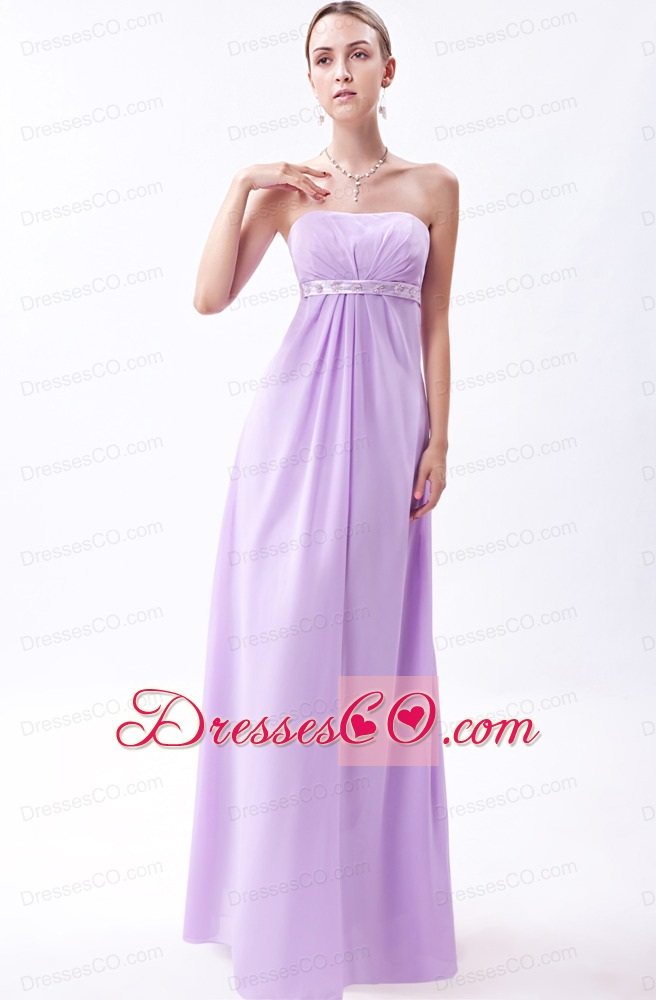 Lavender Empire Strapless Long Chiffon Embroidery Prom Dress