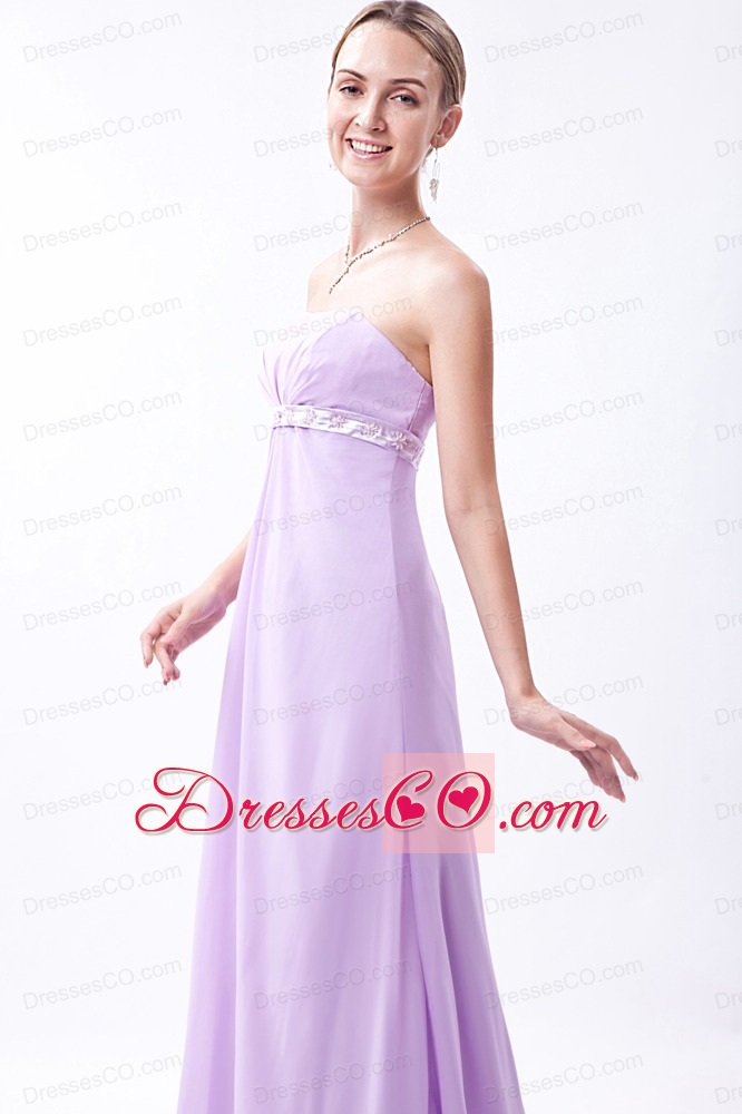 Lavender Empire Strapless Long Chiffon Embroidery Prom Dress
