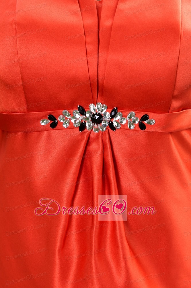 Orange A-line Straps Tea-length Taffeta Beading Prom Dress