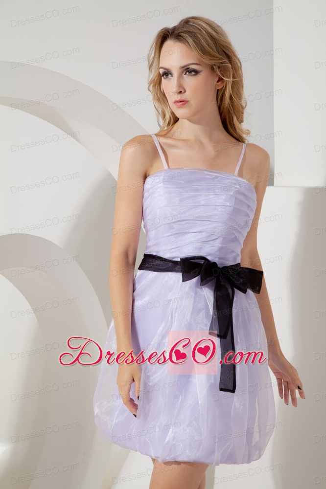 Lilac Column Straps Short Prom / Homecoming Dress Mini-length Organza Sashes