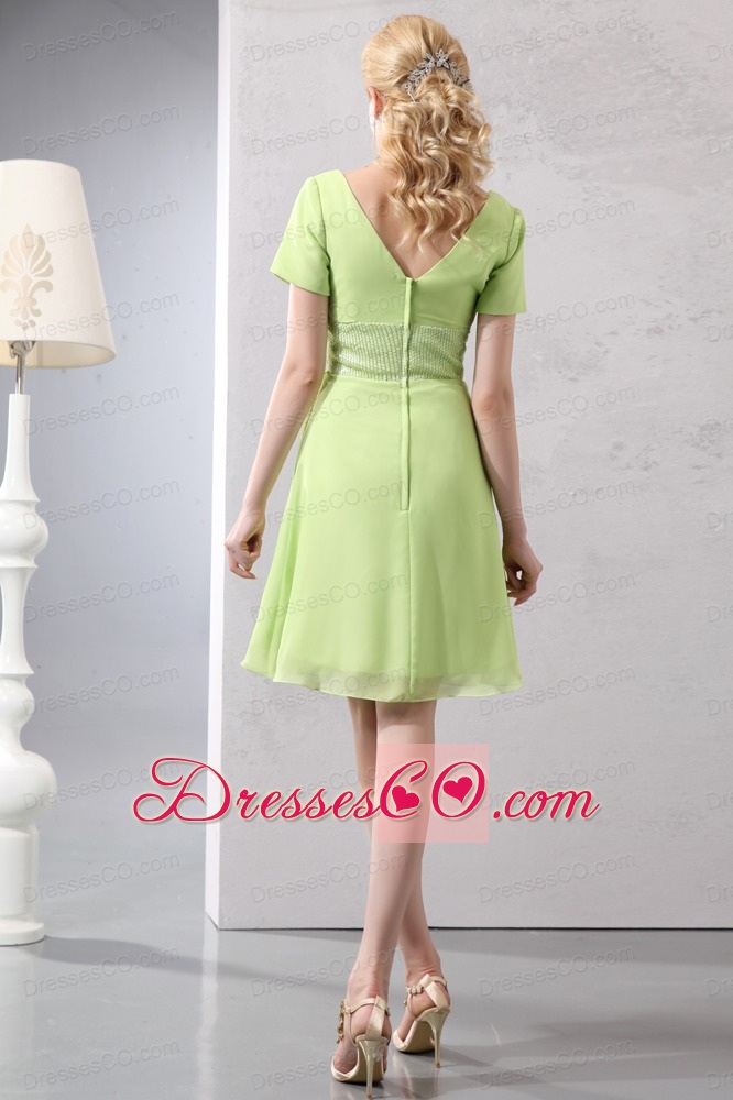 Yellow Green Empire V-neck Mini-length Chiffon And Sequin Prom Dress