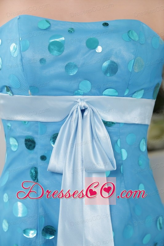 Blue Column / Sheath Strapless Short Tulle Sequins Prom / Cocktail Dress