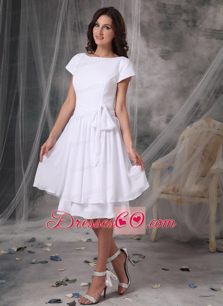 Customize Empire Bateau Short Prom Dress Chiffon Knee-length