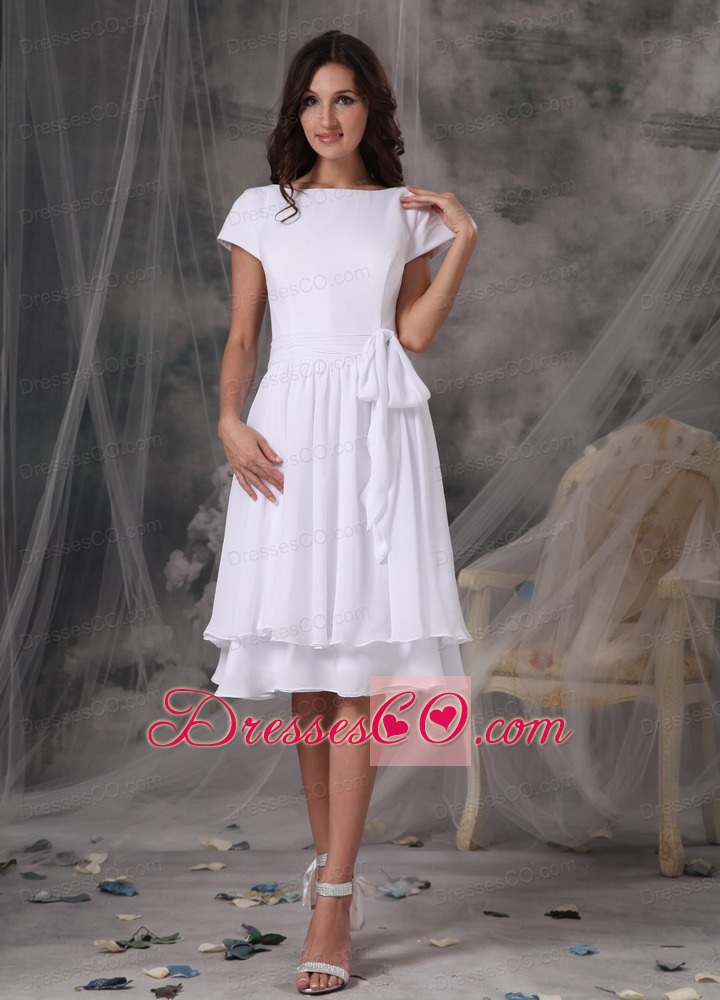 Customize Empire Bateau Short Prom Dress Chiffon Knee-length