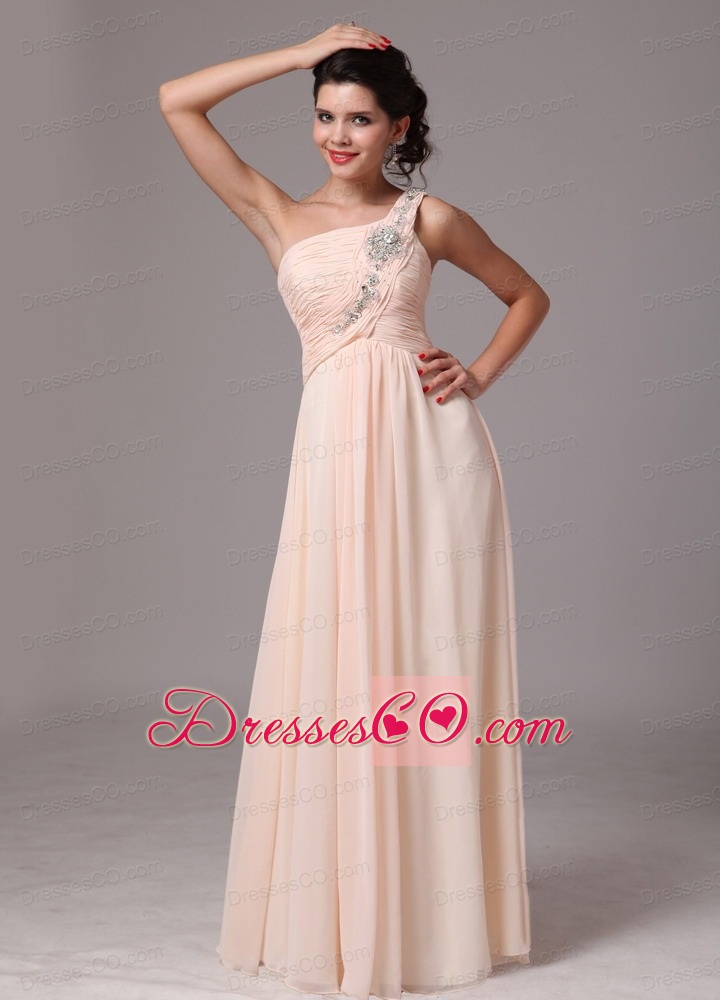 Beaded Decorate Shoulder Light Pink Empire Hottest Prom Gowns With One Shoulder