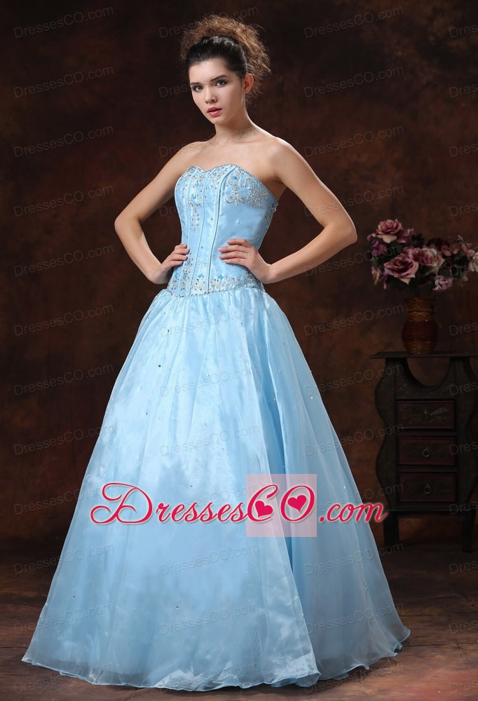 Baby Blue Appliques Bodice and For Prom Dress