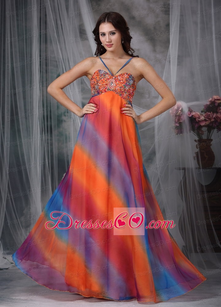 Colorful Empire Straps Long Chiffon Beading Prom / Evening Dress