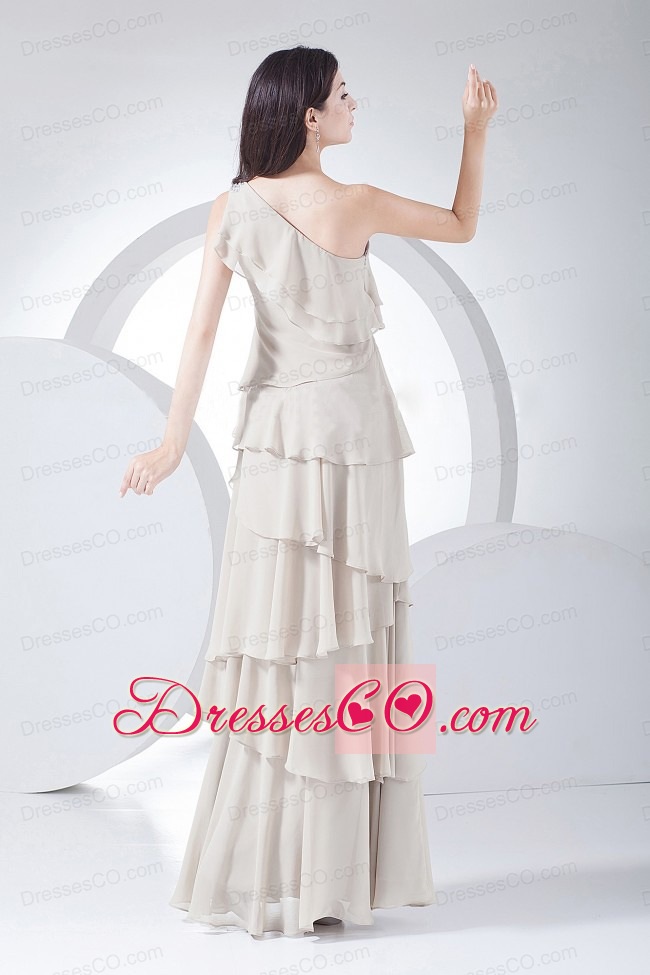 Ruffled Layers Decorate Bodice Grey Chiffon One Shoulder Long Prom Dress