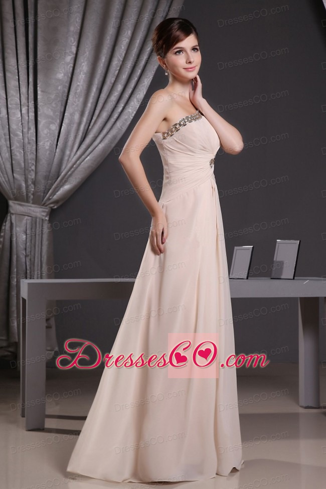One Shoulder Baby Pink and Beading For Prom Dress
