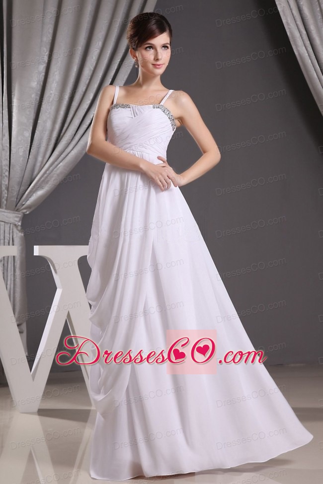 Straps Beading Ruching For Custom Made Simple Wedding Dress