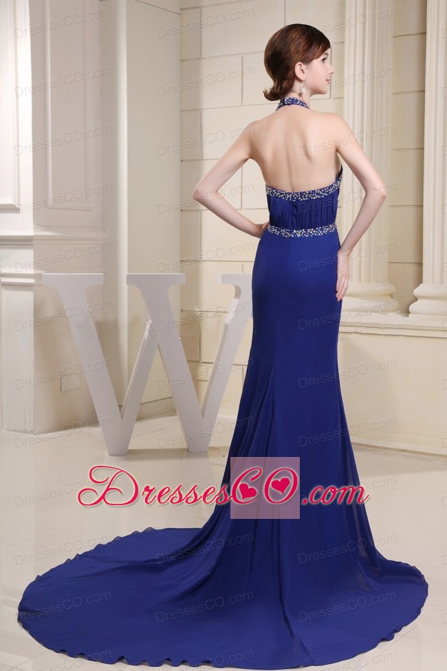 Mermaid Prom Dress With Halter Beading and Ruching For Custom Made