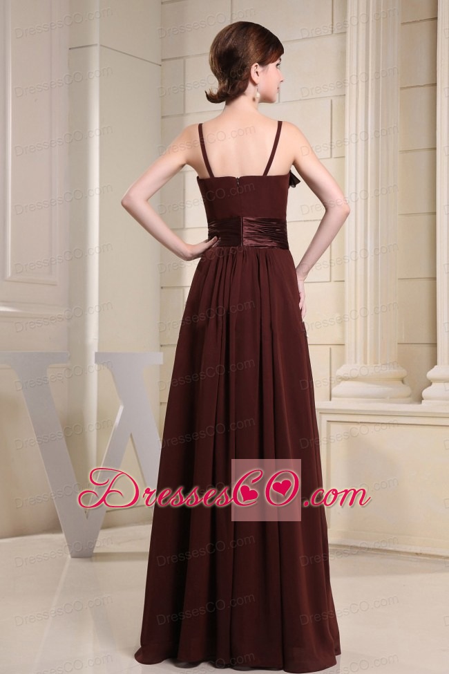 Brown Prom Dress With Straps Hand Made Flowers and Beading