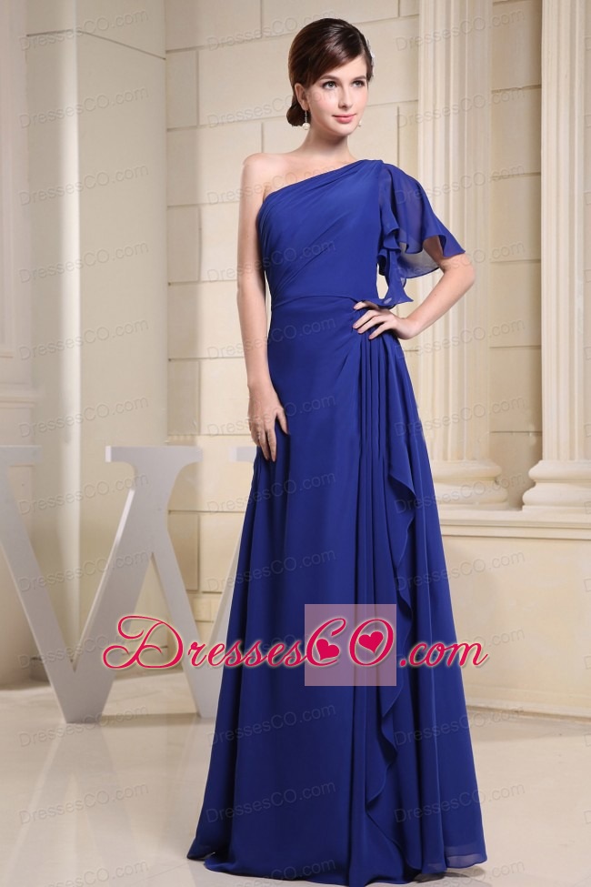 One Shoulder Blue For Prom Dress With Short Sleeves