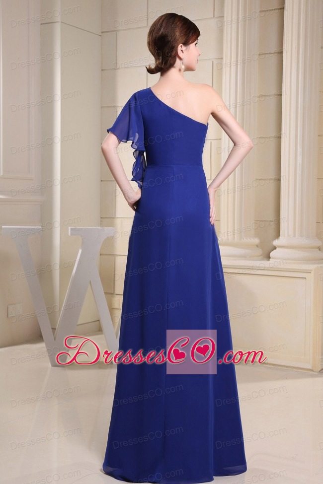 One Shoulder Blue For Prom Dress With Short Sleeves