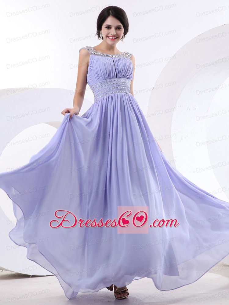Bbeaded Decorate Bateau And Waist For Lilac Prom Dress With Long