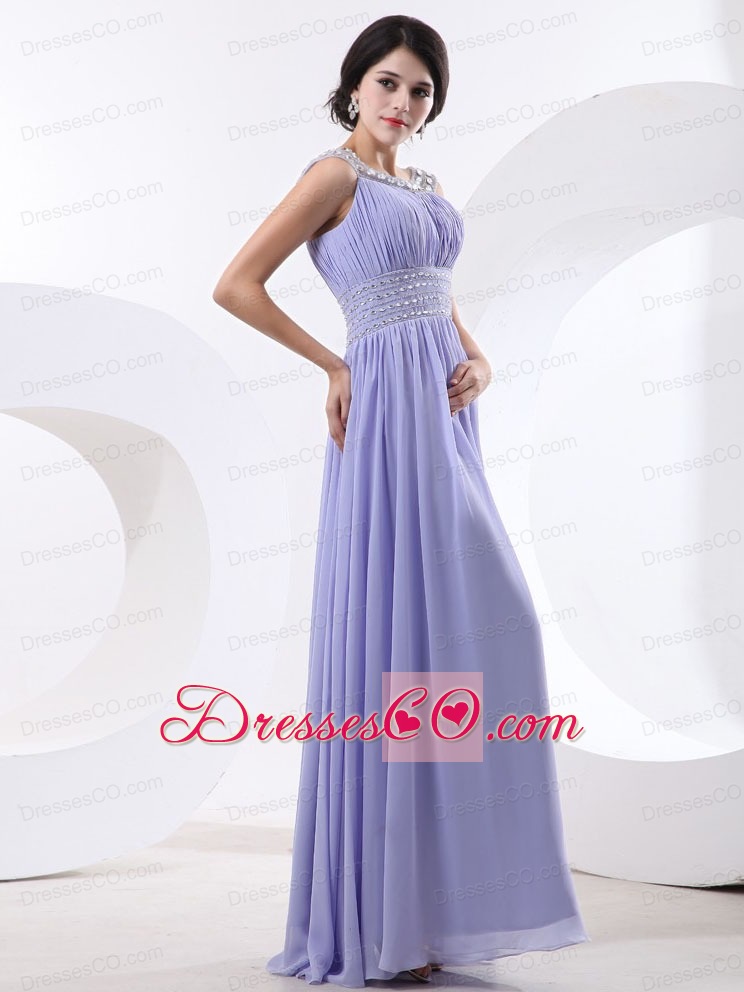 Bbeaded Decorate Bateau And Waist For Lilac Prom Dress With Long