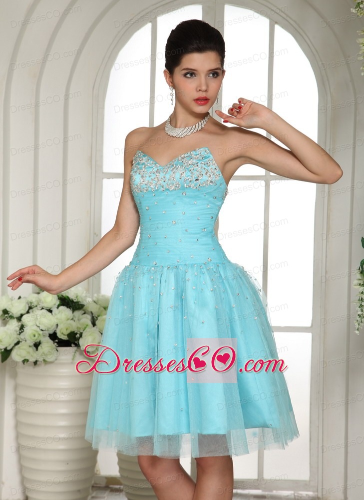 Customize Aqua Blue Beaded Prom Dress For Prom Party