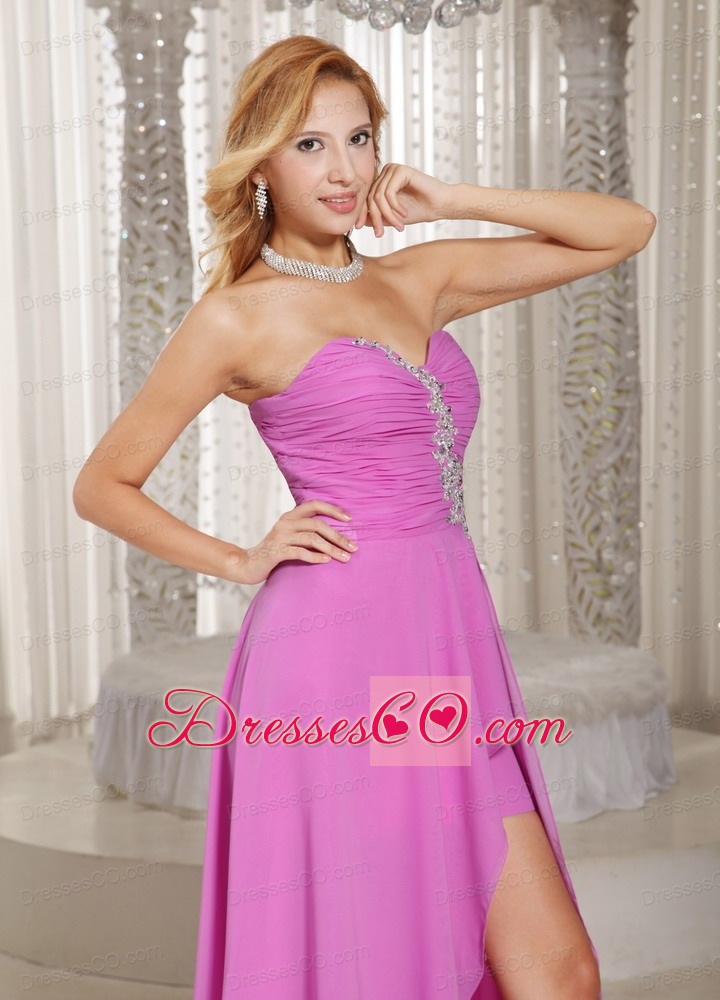 High-low Prom Dress Lavender With Appliques and Ruched Bodice