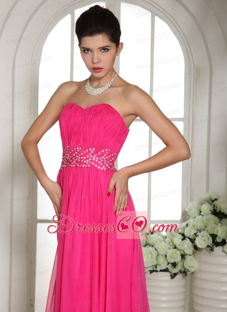 Custom Made Column Hot Pink Prom Celebrity Dress With Ruching and Beading